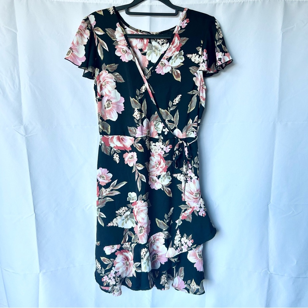 Chic Floral High Low Dress - Black and Pink